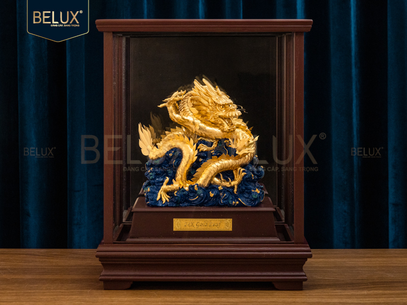 Tượng Rồng Ôm Ngọc dát vàng 24k&nbsp;28x17x36cm